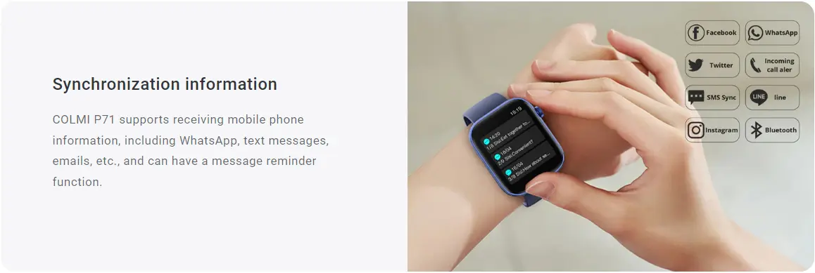 COLMI P71 Calling Smartwatch synchronization information banner