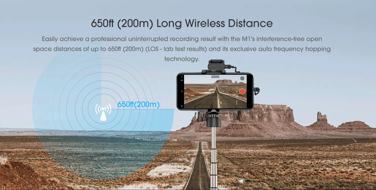 Hollyland Lark M1 Wireless Distance 650ft (200m) Preview