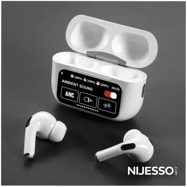 A9 Pro ANC Touch Screen Display Earbuds – White Color