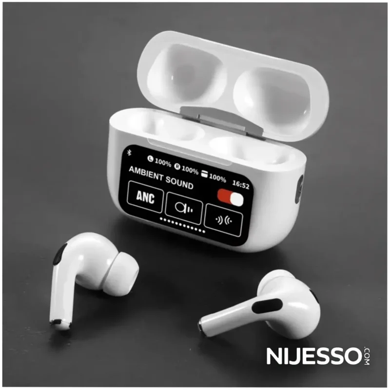 A9 Pro ANC Touch Screen Display Earbuds – White Color