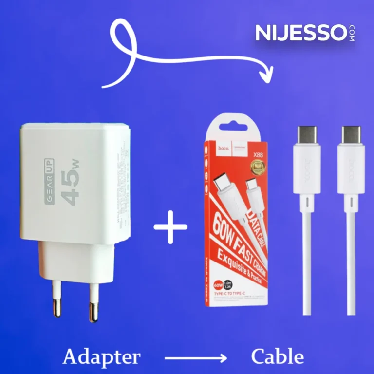 GearUP 45W Fast Charger + Hoco 1m PD Fast Charging Cable 60W – Combo